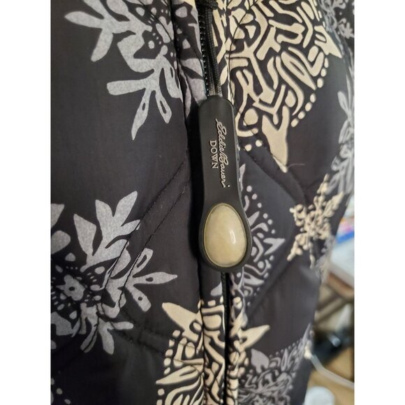 Eddie Bauer Down Vest Womens Large Navy Snowflake Print Full Zip Faux Fur Collar - Picture 5 of 16